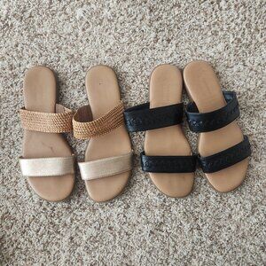 2- Lauren Conrad 2 band sandals size 7 womens black& gold/brown